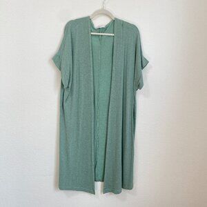 Bryn Walker Stretchy Oversized Short Sleeve Longline Open Cardigan XS Green